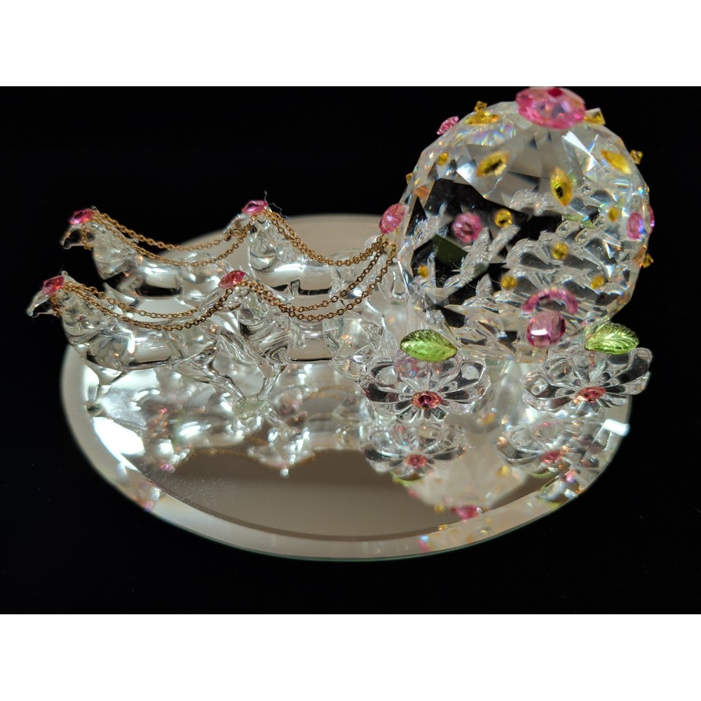 Crystal Glass Cinderella Carriage and Horses Figurine with Mirrored Base Pink - Picture 4 of 9